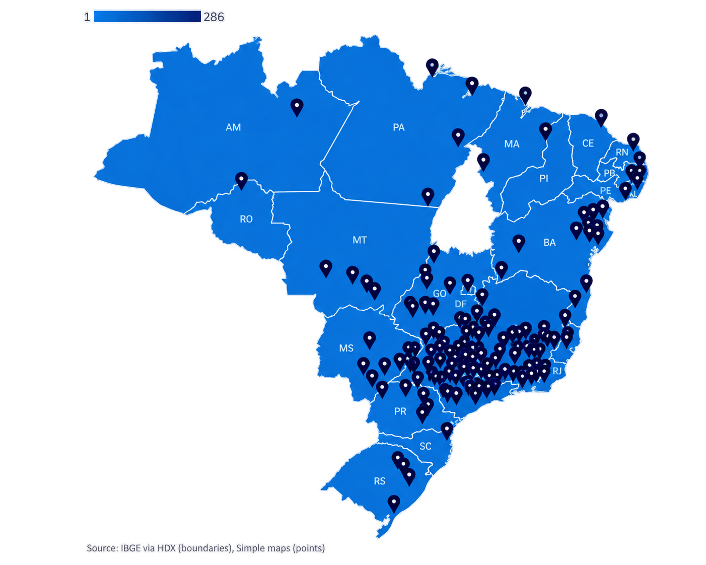 Mapa de clientes QBit no Brasil